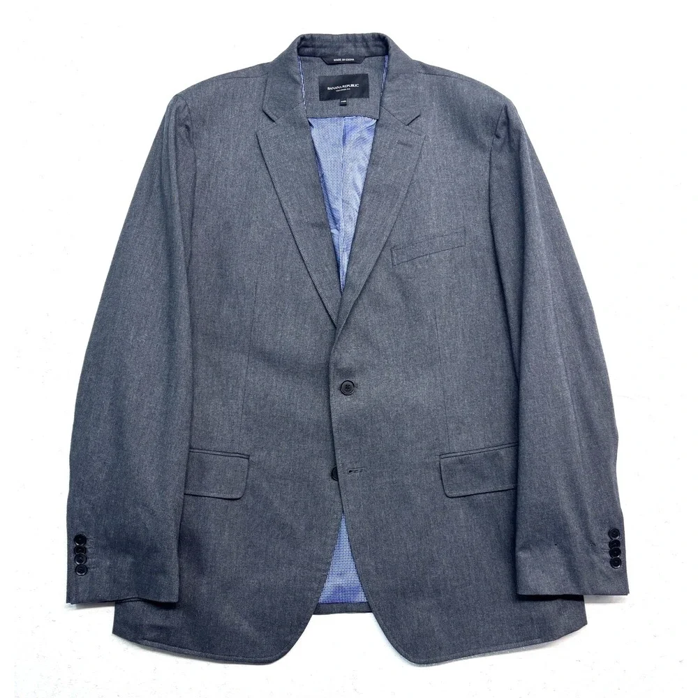 Banana Republic 44R Gray Blazer‎ Jacket Sport Suit Coat Cotton Tailored Fit Mens